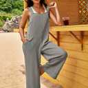 Panadila Womens Waffle Knit Jumpsuit Casual Wide Leg Jumpsuits Oversized Long Rompers Open Back Loose Overalls(Light Grey,S) (S)