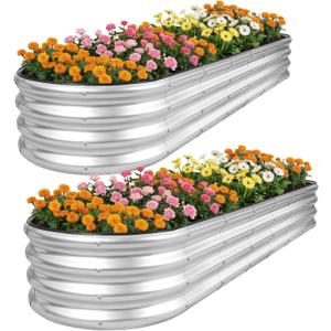 Galvanized Raised Garden Bed 2 PCS, 8x2x1ft Metal Planter Box Silver