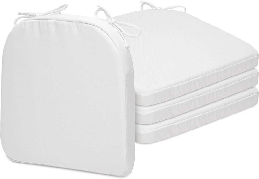 SQUARE MOON Chair Cushions for Dining Chairs, High Resilience Foam Dining Room Chair Pads, Kitchen Seat Cushions with Ties, Machine Washable, 17" x 16" x 2", 4/Pack, White