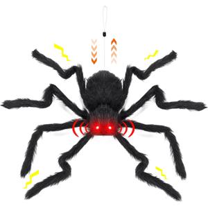 Soulchen 24 Inch Halloween Giant Spider Electronic with Red LED Eyes Motion Activated Drop Down Sound Sensor Scary Hissing Sound Bendable Legs Lifelike Spider Indoor Outdoor Decor for House Yard