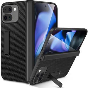 Ruky for Google Pixel 9 Pro Fold Case with Hinge Protection, Full Body Case with Built-in Kickstand & Screen Protector PU Leather Protective Phone Case for Google Pixel 9 Pro Fold, Carbon Fiber