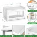 BAMBANG Bamboo Bread Box for Kitchen Countertop, Extra Large Farmhouse Bread Box with 4-Side Clear Panels, Wooden Bread Storage Container for Homemade Bread, White