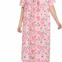 WBQ Plus Size Nightgowns For Women Floral Printed Short Sleeve Bow Tie Nightdress Lace cuff and Neckline Sleepwear (3X-Large, Pink Fruit Pattern)
