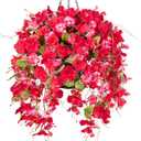 HyeFlora Artificial Fake Hanging Hibiscus Flower Baskets for Outdoor Decoration, Faux Silk Hibiscus Long Vines in Planter UV Resistant Realistic Flowers for Outside Porch Patio Home Decor, RedPink