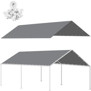 10x20Ft Carport Replacement Canopy Cover, Heavy Duty Waterproof Garage Top Shelter Cover Car Canopy with Ball Bungees,Gray(Frame Not Include)
