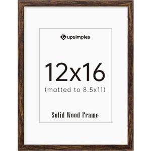  12x16 Frame, Natural Solid Wood Picture Frames, Display 8.5x11 with Mat or 12 x 16 Without, Vertical & Horizontal Wall Hanging, 1 Pack, Walnut