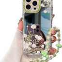 Compatible with iPhone 16 Pro Max Case, White Daisy Pattern Design,Shiny Mirror Case,2-in-1 with Beaded Wrist Strap,Soft TPU Frame, Shockproof and Anti-Shock, Suitable for Women & Girls