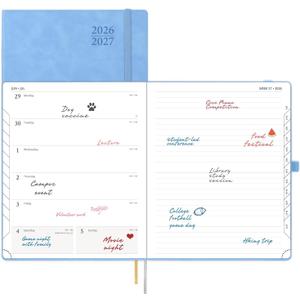 POPRUN Weekly Planner 2026-2027 (Large 8.5''x 10.5'') Academic Calendar (JUL.26 - JUN.27) Appointment Book with Monthly Tabs, Leather Soft Cover, Inner Pocket, 100 GSM - Cerulean Blue
