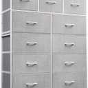 WLIVE Tall Dresser for Bedroom, Fabric Dressers Storage Tower, Dresser & Chest of Drawers Organizer Unit with 11 Drawers, Storage Cabinet, Hallway, Closets, Steel Frame, Wood Top (Light Grey)