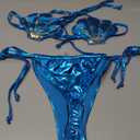 MakeMeChic Women's Two Piece Bikini Set Metallic Sequin Halter Backless String Summer Bathing Suit (Large, Blue)