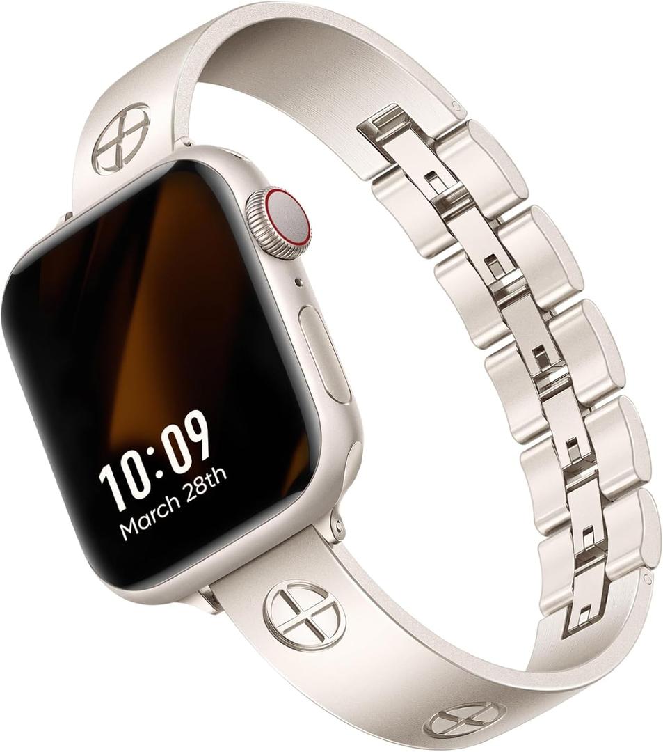 Missair Compatible with Apple Watch Band 38mm 40mm 41mm 42mm 44mm 45mm 46mm 49mm, Stainless Steel Metal Strap Women Dressy Bracelet Wristband for iWatch Series 11 10 9 8 7 6 5 4 3 2 1 SE Ultra (Starlight)