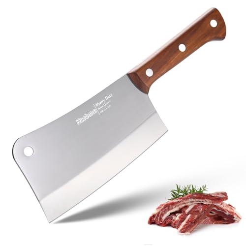 Haobone Heavy Duty Cleaver Knife 8 Inch Professional Butcher Knife Bone Chopper Chopping Bones Weight Heft High Carbon Stainless Steel Full Tang Ergonomic Wooden Handle