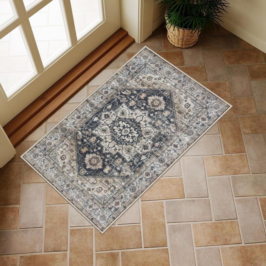 Collive Washable Indoor Doormat, Non Slip Retro Floor Mat 20"x32" Small Rug Quick Absorbent Entrance Rug Distressed Black/Multi Front Door Mat, Welcome Mats Entryway Doormat for Kitchen Home Patio (1'8" x 2'8" (Rectangular)