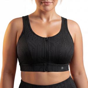 Yvette Front Zipper Sports Bras for Women High Impact Support for Large Breasts Supportive Running Sports Bra Sewn-in Pads, Black, 36D 36DD 36DDD