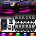 12 Pods RGB LED Rock Lights with APP/RF Remote Control High Brights Waterproof Underglow Multicolor Zone Neon Exterior Rock Lights for 12V Trucks Jeep UTV ATV RZR Offroad Pickup SUV Accessory