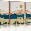 HPINUB Mountain Framed Canvas Wall Art Set, Mid Century Modern Wall Decor, Set of 3 Boho Artwork Nature Art Paintings, Bohemian Art Prints for Living Room, Bedroom, Dining Room, Office - 16"x24"x3 (Abstract Nature Wall Art)
