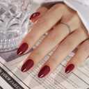 Soft Gel Red Press on Nails Almond - Christmas Short Nails with Glossy French Tips in a Matte Finish, Stick on Nails with Glue in 16 Sizes - 32 Reusable Fake Nails for Women, Ancora