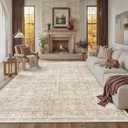 Schweek 9x12 Washable Area Rug Non Slip Neutral Beige Rug for Living Room