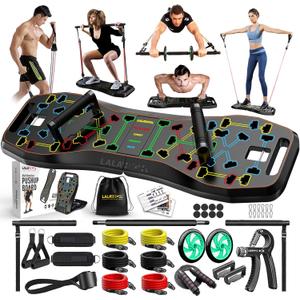 LALAHIGH Push Up Board,36 in 1 Home Gym Equipment with Ab Roller Wheel & Resistance Bands, Portable Foldable Workout Board for Full Body Strength Training Men Women (H4-Ultimate)