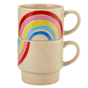 Slant Collections Set of 2 Stackable Ceramic Coffee/Tea Mugs, 14-Ounce, Rainbows, Beige