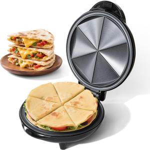 UVFAST Electric Quesadilla Maker Taco Tuesday, 9.5'' Quesadilla Press Non-Stick, Easy-Slice 6-Wedge Tortilla Cooker, Grilled Cheese Corn Flour Tortilla Snacks, Black