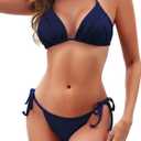 Women Two Piece Bikini Swimsuit Halter Triangle Bathing Suits Cheeky String Bikini Sets, Size: M