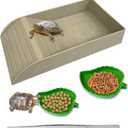 NGORAY Tortoise Feeding Dish with Ramp and Basking-Platform - Leaf Tortoise Water Food Bowls, Reptile Water Dish Amphibians Habitat, Reptile Water Bowl Fit for Amphibians with Forcep Cleaning Clip (Brown)