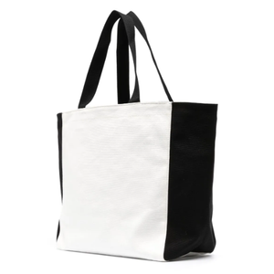 Medium Sturdy Beige Tote Bags, Black Straps, Pack of 4