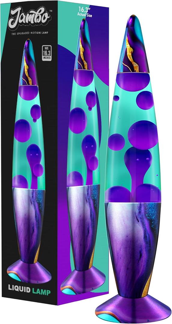 JAMBO 16" Beautiful Lamp- Teal with Purple Wax- Relaxing Liquid Light, Night Light Nightlight, Retro Home Decor Light, Living Room Office Bedroom Lamp for Adults Teens Kids, Magma Motion (Indigo Marble)