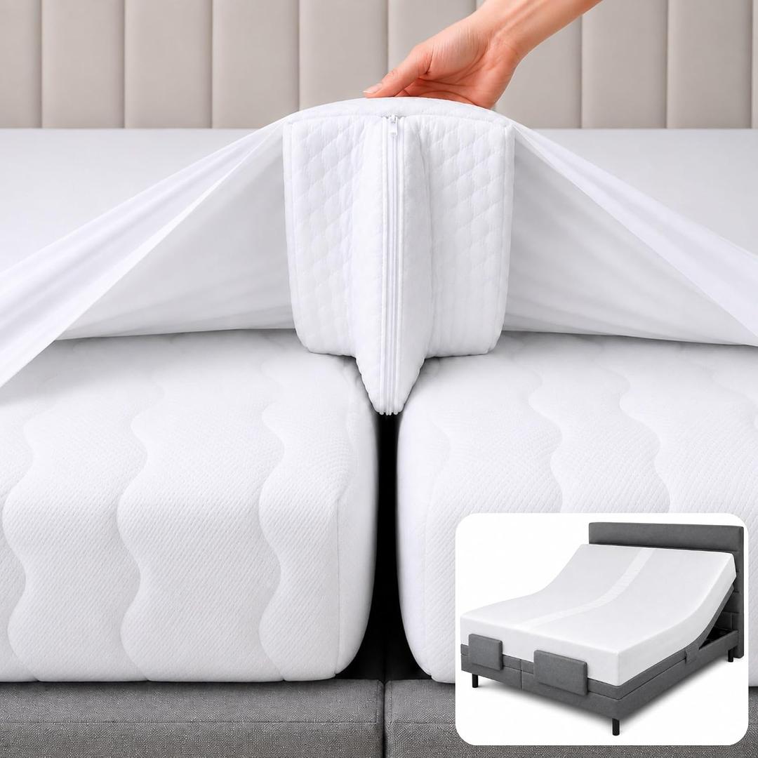 3-in-1 Split King Gap Filler for Adjustable Bed, White, 79"x79"