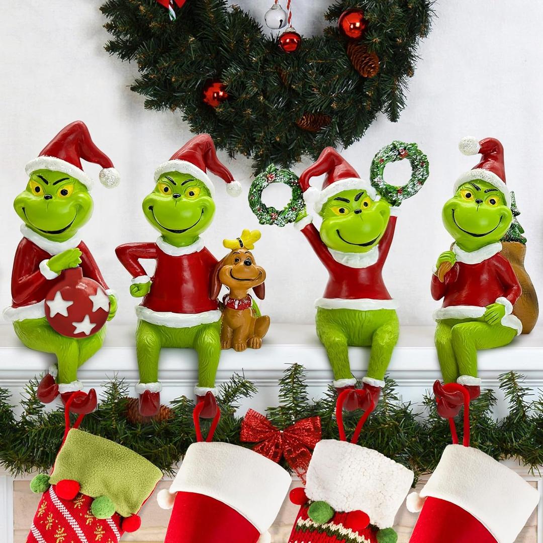 pinata Christmas Stocking Holders for Mantel Set of 4, Christmas Stocking Holder for Fireplace, Xmas Mantle Stockings Hangers Decorations