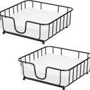 2 Pack Napkin Holder for Table, Napkin Holders for Paper Napkins, Flat Metal Black Napkin Holders for Kitchen & Dining Table, 6.9" x 6.9" x 2.2" Inside Size (Black)