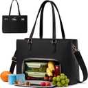 LOVEVOOK Lunch Bag for Women, Leather Laptop Tote Bag with Insulated Lunch Compartment for Work, Office (17.3 inch, Black)