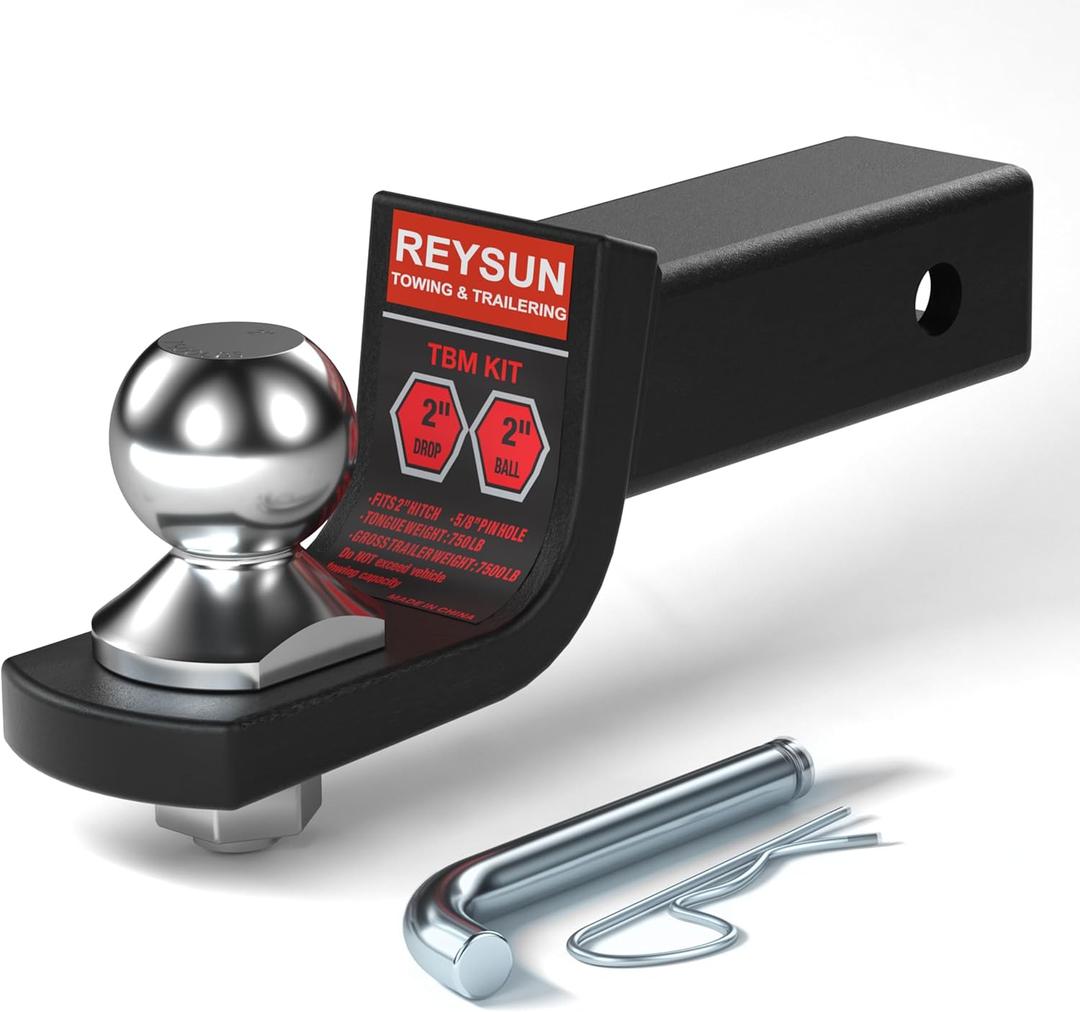 2-inch Drop Trailer Hitch Ball Mount Kit - 2-inch Trailer Ball and 5/8-inch Hitch Pin Kit, Fits 2-inch Hitch Receiver,7,500lbs Capacity, Matte Black