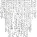 Cioceen Acrylic Chandelier Shade, Ceiling Light Shade Beaded Pendant Lampshade with Crystal Beads and Chrome Frame for Bedroom, Wedding or Party Decoration, Diameter 8.7'' 3 Tiers