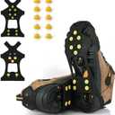 Ice Cleats, Ice Grips Traction Cleats Grippers Non-Slip Over Shoe/Boot Rubber Spikes Crampons with 10 Steel Studs Crampons + 10 Extra Replacement Studs (Large, Black)