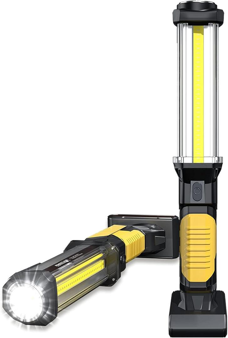 WARSUN Work Light Rechargeable LED 1500 Lumens Super Bright COB Portable Work Lights Magnetic Base and Hook Work Flashlight for Car Repair Machine Emergency (1 PACK)