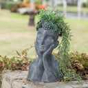 Newman House Studio Face Cactus Succulents Planter Pot - Indoor Outdoor Planter with Drainage Hole Garden Statues Cute Plants Pot Flower Pot Farmhouse Decor 11 * 8.5 * 16.5 inch