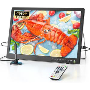 NORTHING 17" 1080P Portable TV, 7000mAH Built-in Powered TV with Antenna/USB/HDMI/AV, 12V Operated Portable TV for Camping Home Kitchen Car Power Outage,Sleep Timer