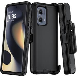Qinmay Phone Case for Motorola Moto Edge 5G 2024 Case, Heavy Duty Shockproof & Dropproof 3-Layer Cover Phone Case for Motorola Moto Edge 2024 (BeltClip_Black)