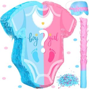 Sratte 4pcs 12.6 x 12 Inches Baby Gender Reveal Piñata Set with Confetti Stick Blindfold Pink Blue Pajama Piñata Girl Gender Reveal Decorations Party Supplies for Boy Baby Shower