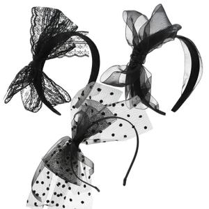 Hicarer 3 Pieces 80's Black Lace Headband with Bow 80s Theme Costumes Party Accessories Neon Lace Bow Headband for Women