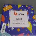 bUCLA 100Pieces Gold Plastic Dinner Plates - 10.25inch White and Gold Plates Disposable for Party - Ideal for Wedding, Party & Daily Use