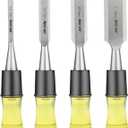 HURRICANE 4 Piece Wood Chisel Set for Woodworking. CR-V Steel Beveled Edge Blades with Safety Caps. Durable PVC High Impact Handle, for Precision Carving & DIY Projects (1/4", 1/2", 3/4", 1") (Regular Size Grip)