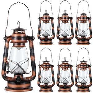 Hortsun 6 Pcs 12 Inch Vintage LED Hurricane Lantern Warm LEDs and Dimmer Switch Battery Operated Farmers Hanging Lantern for Indoor Outdoor Camping Usage Decor