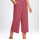 SANTINY Capri Pants for Women Wide Leg Yoga Casual Cropped Pants with Pockets Loose Tummy Control High Waist Capris