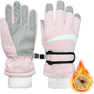 Kids Winter Snow Ski Gloves for Boys Girls Children Snowboard Waterproof Thermal Fleece Gloves for Cold Weather (L (9-12 years old), Pink)