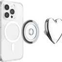 PopSockets Phone Grip for MagSafe, Magnetic Holder, Phone Stand, Silver - Heart of Silver (Silver PopOut)
