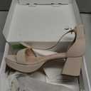 LAURMOSA High Heels for Kids Sandals Big Girls Dress Shoes Flower Girl Shoes for Wedding Party Pageant Round Open Toe Ankle Strap Dress Sandals Platform Heels Chunky Pumps for Little Big Kids (Nude Nubuck) Size 6