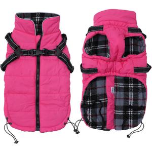 Geyecete Winter Warm Coat Waterproof Dog Winter Jacket with Harness Traction Belt,Pet Outdoor Jacket Dog Autumn and Winter Clothes for Dog-Pink-XXL